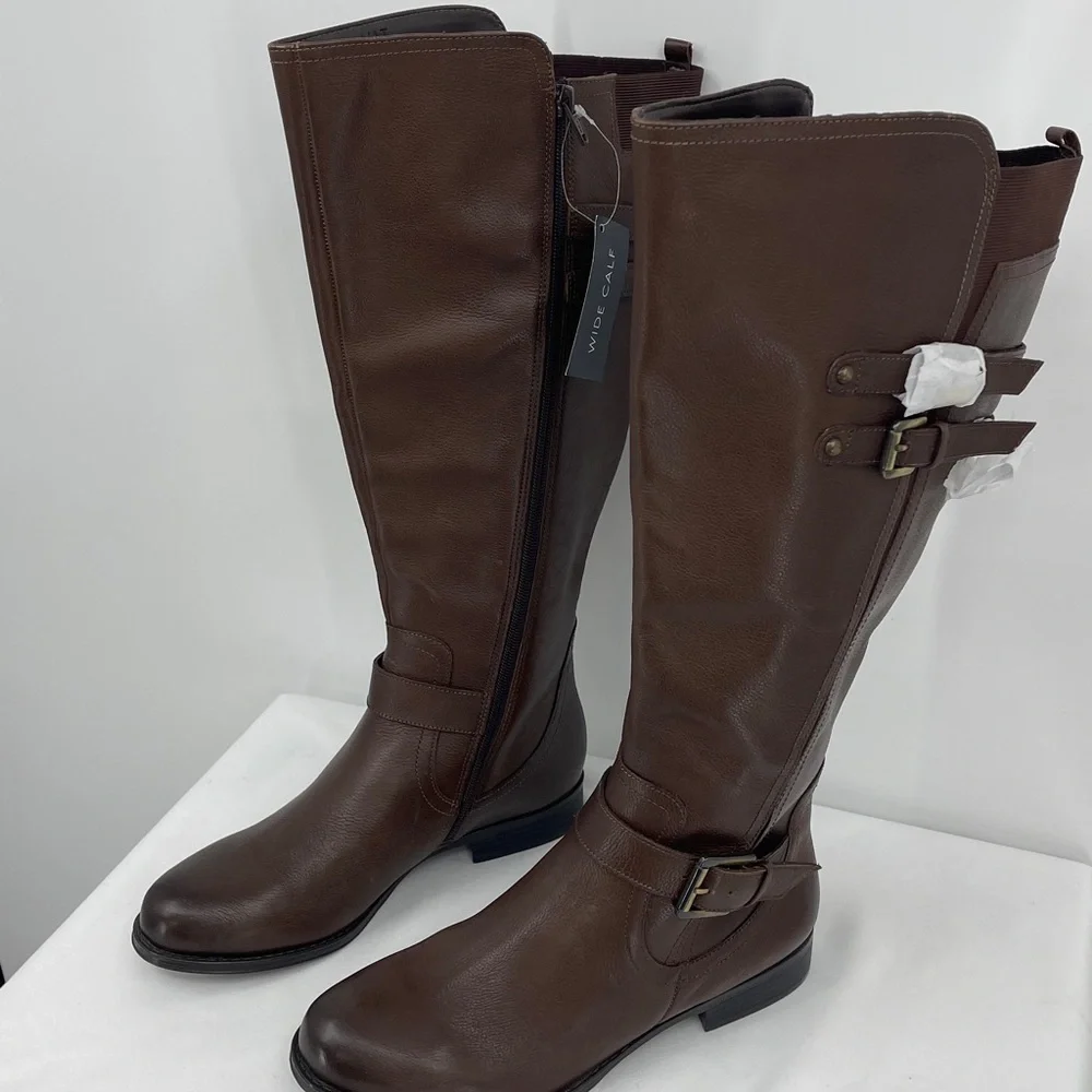 NATURALIZER SIZE 9.5W WC Classic Brown Knee-High Riding Boots Women NWT leather